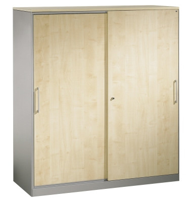 Schiebet&uuml;renschrank Asisto 142011000S10011, abschlie&szlig;bar, 4 OH, wei&szlig;aluminium/ahorn, 120x163,5x43,5cm (BxHxT)