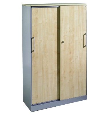 Schiebet&uuml;renschrank Asisto 142012000S10021, abschlie&szlig;bar, 4 OH, wei&szlig;aluminium/ahorn, 100x163,5x43,5cm (BxHxT)