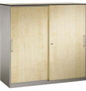 Schiebet&uuml;renschrank Asisto 142031000S10008, abschlie&szlig;bar, 3 OH, wei&szlig;aluminium/ahorn, 120x131x43,5cm (BxHxT)