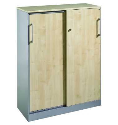 Schiebet&uuml;renschrank Asisto 142032000S10001, abschlie&szlig;bar, 3 OH, wei&szlig;aluminium/ahorn, 100x131x43,5cm (BxHxT)