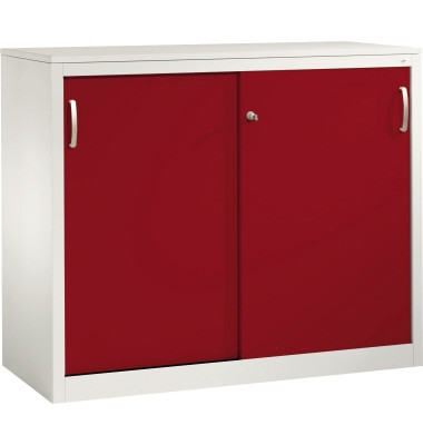 Schiebet&uuml;renschrank Acurado 205600S10049, abschlie&szlig;bar, 2 OH, rubinrot/lichtgrau, 120x100x50cm (BxHxT)