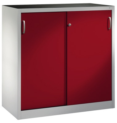 Schiebet&uuml;renschrank Acurado 2057092S10004, abschlie&szlig;bar, 3 OH, rubinrot/lichtgrau, 120x120x50cm (BxHxT)