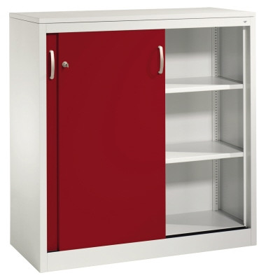Schiebet&uuml;renschrank Acurado 20571200S10058, abschlie&szlig;bar, 3 OH, rubinrot/lichtgrau, 120x120x50cm (BxHxT)