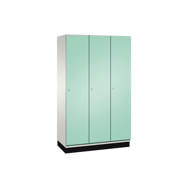 4059369447434 - CAMBIO Garderobenschrank mit Stahlblech-Türen 3 Abteile Breite 1200 mm Korpus lichtgrau Tür lichtgrün 4059369447434 - CAMBIO Garderobenschrank mit Stahlblech-Türen 3 Abteile Breite 1200 mm Korpus lichtgrau Tür lichtgrün