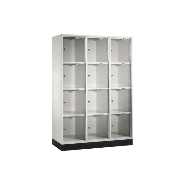 4056443114633 - INTRO Stahl-Schließfachschrank mit Acrylglastür HxBxT 1750 x 1220 x 500 mm Fachhöhe 380 mm 12 Fächer Korpus lichtgrau