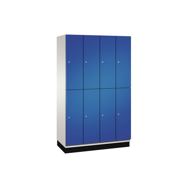 4059369448455 - Doppelstock-Spind Cambio 4 Abteile Korpus lichtgrau   Stahlblech-Tür enzianblau Breite 1200 mm