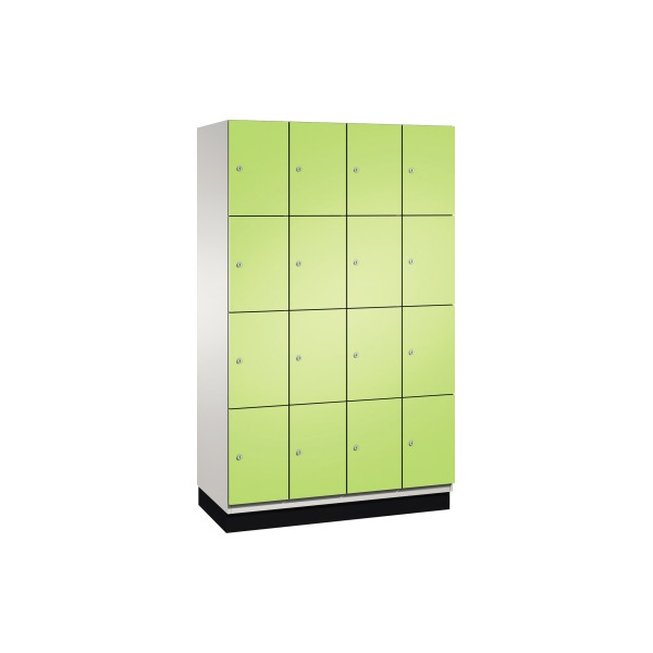 4059369444488 - CAMBIO Schließfachschrank mit Stahlblech-Türen 16 Fächer Breite 1200 mm Korpus lichtgrau   Tür viridingrün