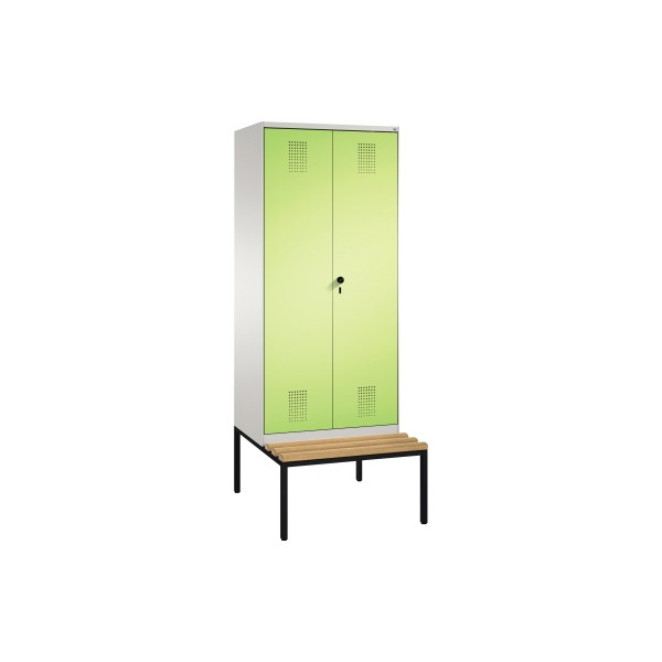 4059096768871 - EVOLO Garderobenschrank zueinander schlagende Türen mit Sitzbank 2 Abteile Abteilbreite 400 mm lichtgrau viridingrün 4059096768871 - EVOLO Garderobenschrank zueinander schlagende Türen mit Sitzbank 2 Abteile Abteilbreite 400 mm lichtgrau viridingrün