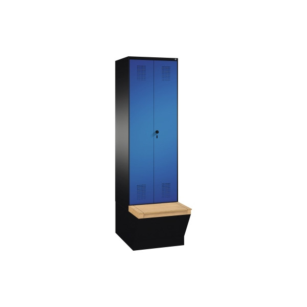 4056211269824 - EVOLO Garderobenschrank zueinander schlagende Türen mit Aufbewahrungsbox 2 Abteile Abteilbreite 300 mm schwarzgrau enzianblau 4056211269824 - EVOLO Garderobenschrank zueinander schlagende Türen mit Aufbewahrungsbox 2 Abteile Abteilbreite 300 mm schwarzgrau enzianblau
