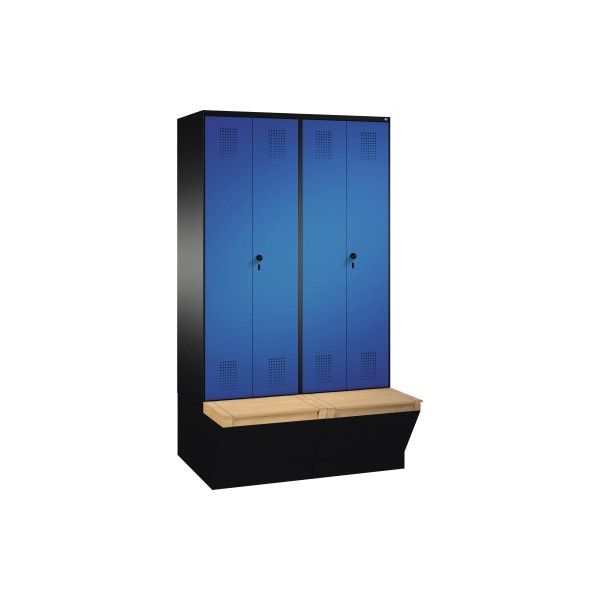 4056211270233 - EVOLO Garderobenschrank zueinander schlagende Türen mit Aufbewahrungsbox 4 Abteile Abteilbreite 300 mm schwarzgrau enzianblau 4056211270233 - EVOLO Garderobenschrank zueinander schlagende Türen mit Aufbewahrungsbox 4 Abteile Abteilbreite 300 mm schwarzgrau enzianblau