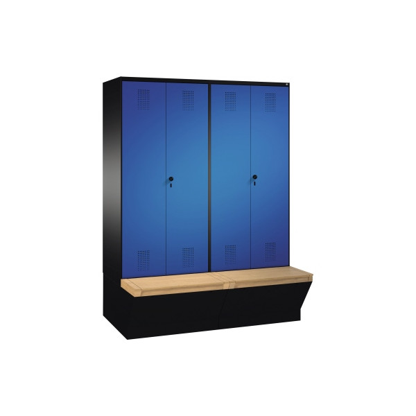 4056211270424 - EVOLO Garderobenschrank zueinander schlagende Türen mit Aufbewahrungsbox 4 Abteile Abteilbreite 400 mm schwarzgrau enzianblau 4056211270424 - EVOLO Garderobenschrank zueinander schlagende Türen mit Aufbewahrungsbox 4 Abteile Abteilbreite 400 mm schwarzgrau enzianblau