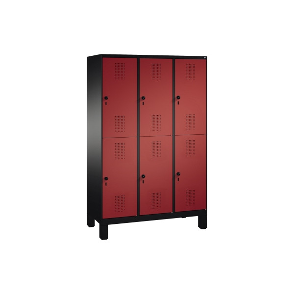 4059369426897 - EVOLO Garderobenschrank doppelstöckig mit Füßen 3 Abteile je 2 Fächer Abteilbreite 400 mm schwarzgrau rubinrot 4059369426897 - EVOLO Garderobenschrank doppelstöckig mit Füßen 3 Abteile je 2 Fächer Abteilbreite 400 mm schwarzgrau rubinrot