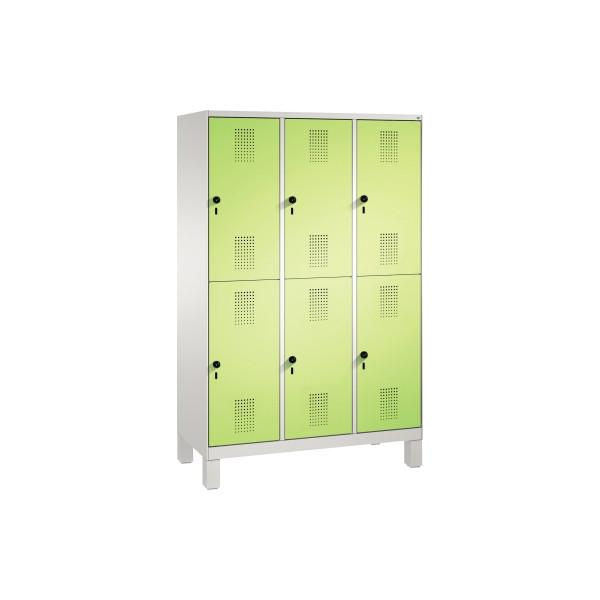 4059369426934 - EVOLO Garderobenschrank doppelstöckig mit Füßen 3 Abteile je 2 Fächer Abteilbreite 400 mm lichtgrau viridingrün 4059369426934 - EVOLO Garderobenschrank doppelstöckig mit Füßen 3 Abteile je 2 Fächer Abteilbreite 400 mm lichtgrau viridingrün