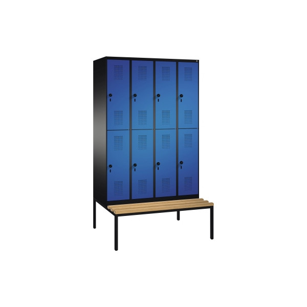 4056211550984 - EVOLO Garderobenschrank doppelstöckig mit Sitzbank 4 Abteile je 2 Fächer Abteilbreite 300 mm schwarzgrau enzianblau 4056211550984 - EVOLO Garderobenschrank doppelstöckig mit Sitzbank 4 Abteile je 2 Fächer Abteilbreite 300 mm schwarzgrau enzianblau