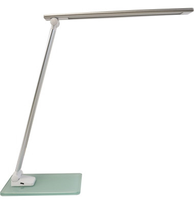 LED-Schreibtischlampe POPY, weiß/metallgrau, mit Standfuß, dimmbar