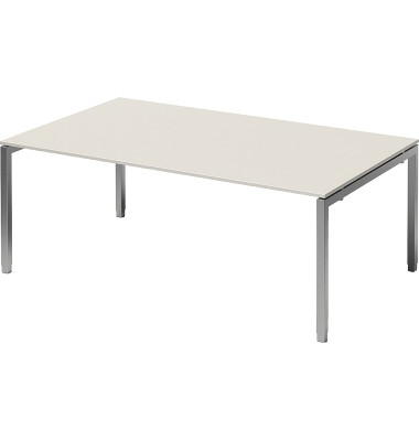 Schreibtisch Cito, h&ouml;henverstellbar, 65-85cm (H), 200x120cm (BxT), rechteckig, wei&szlig; / silber