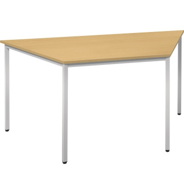 Konferenztisch Line, 72cm (H), 160/80x69cm (BxT), Trapezform, buche / silber