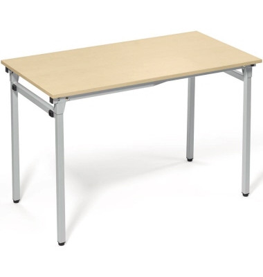 Klapptisch, 120x60cm (BxT), 72cm (H), Holz, rechteckig, ahorn / silber
