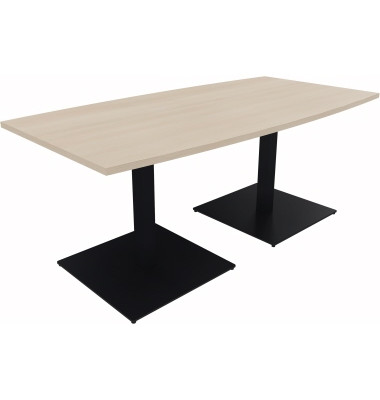 Besprechungstisch communication, 72cm (H), 180x80/90cm (BxT), Tonnenform, akazie hell / anthrazit metallic