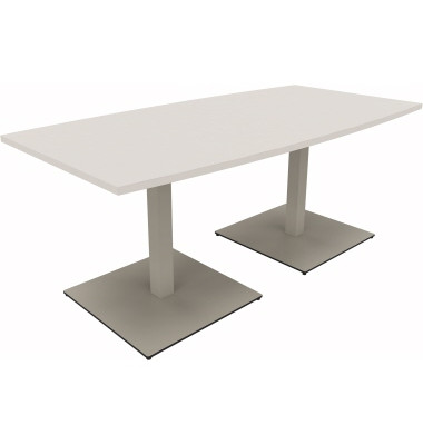 Besprechungstisch communication 810012601, 72cm (H), 180x80/90cm (BxT), Tonnenform, weiß / silber