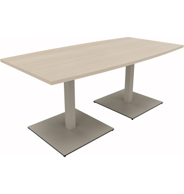 Besprechungstisch communication, 72cm (H), 180x80/90cm (BxT), Tonnenform, akazie hell / silber