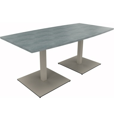 Besprechungstisch communication 810012683, 72cm (H), 180x80/90cm (BxT), Tonnenform, beton hell / silber