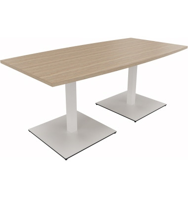 Besprechungstisch communication, 72cm (H), 180x80/90cm (BxT), Tonnenform, eiche natur / wei&szlig;