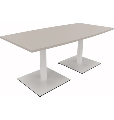 Besprechungstisch communication, 72cm (H), 180x80/90cm (BxT), Tonnenform, lichtgrau / wei&szlig;