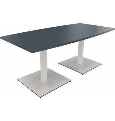 Besprechungstisch communication, 72cm (H), 180x80/90cm (BxT), Tonnenform, lavagrau / wei&szlig;