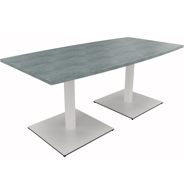 Besprechungstisch communication, 72cm (H), 180x80/90cm (BxT), Tonnenform, beton hell / wei&szlig;