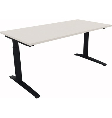 Schreibtisch All in One, manuell h&ouml;henverstellbar, 65-85cm (H), 160x80cm (BxT), rechteckig, wei&szlig; / anthrazit metallic