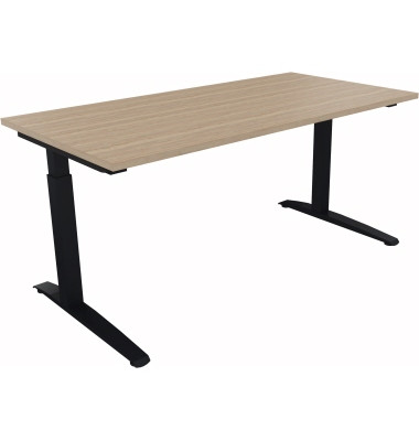 Schreibtisch All in One, manuell höhenverstellbar, 65-85cm (H), 160x80cm (BxT), rechteckig, eiche natur / anthrazit metallic