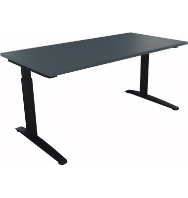 Schreibtisch All in One, manuell h&ouml;henverstellbar, 65-85cm (H), 160x80cm (BxT), rechteckig, lavagrau / anthrazit metallic