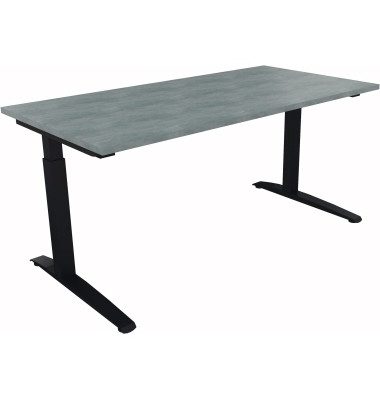 Schreibtisch All in One, manuell höhenverstellbar, 65-85cm (H), 160x80cm (BxT), rechteckig, beton hell / anthrazit metallic