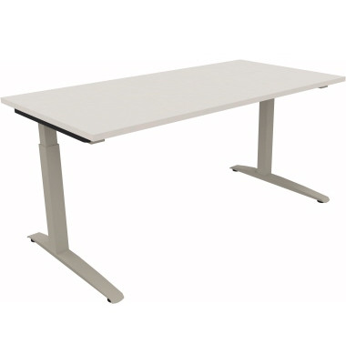 Schreibtisch All in One, manuell höhenverstellbar, 65-85cm (H), 160x80cm (BxT), rechteckig, weiß / silberaluminium Schreibtisch All in One, manuell höhenverstellbar, 65-85cm (H), 160x80cm (BxT), rechteckig, weiß / silberaluminium