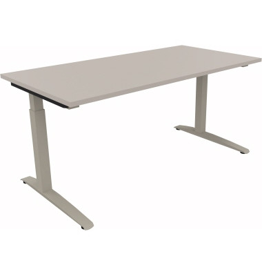 Schreibtisch All in One, manuell höhenverstellbar, 65-85cm (H), 160x80cm (BxT), rechteckig, lichtgrau / silberaluminium Schreibtisch All in One, manuell höhenverstellbar, 65-85cm (H), 160x80cm (BxT), rechteckig, lichtgrau / silberaluminium
