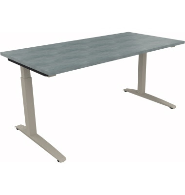 Schreibtisch All in One, manuell höhenverstellbar, 65-85cm (H), 160x80cm (BxT), rechteckig, beton hell / silberaluminium