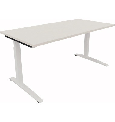 Schreibtisch All in One, manuell höhenverstellbar, 65-85cm (H), 160x80cm (BxT), rechteckig, weiß / weiß