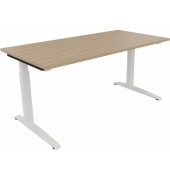 Schreibtisch All in One, manuell höhenverstellbar, 65-85cm (H), 160x80cm (BxT), rechteckig, eiche natur / weiß