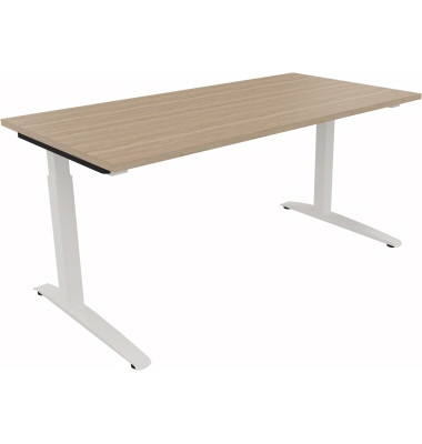 Schreibtisch All in One, manuell höhenverstellbar, 65-85cm (H), 160x80cm (BxT), rechteckig, eiche natur / weiß