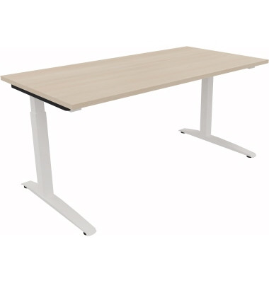 Schreibtisch All in One, manuell höhenverstellbar, 65-85cm (H), 160x80cm (BxT), rechteckig, akazie hell / weiß