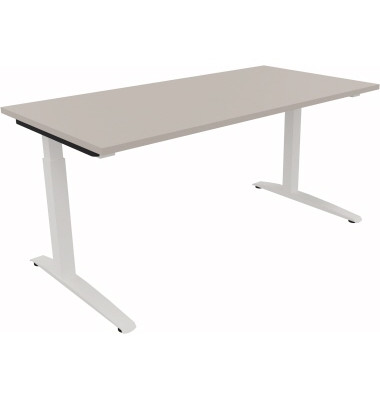 Schreibtisch All in One, manuell höhenverstellbar, 65-85cm (H), 160x80cm (BxT), rechteckig, lichtgrau / weiß