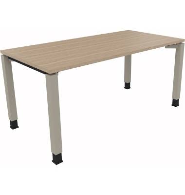 Schreibtisch All in One, manuell höhenverstellbar, 68-82cm (H), 160x80cm (BxT), rechteckig, eiche natur / silberaluminium