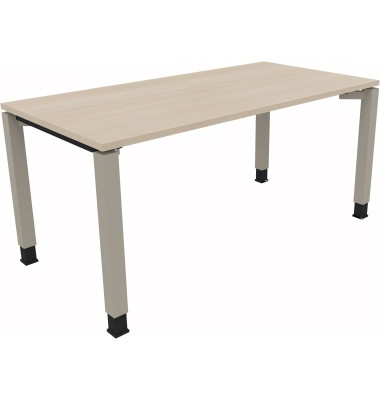 Schreibtisch All in One, manuell höhenverstellbar, 68-82cm (H), 160x80cm (BxT), rechteckig, akazie hell / silberaluminium