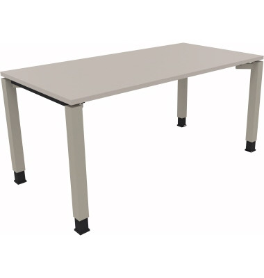 Schreibtisch All in One, manuell h&ouml;henverstellbar, 68-82cm (H), 160x80cm (BxT), rechteckig, lichtgrau / silberaluminium