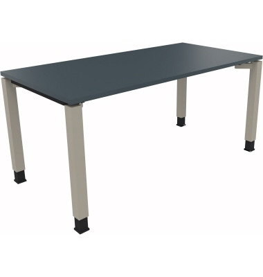 Schreibtisch All in One, manuell h&ouml;henverstellbar, 68-82cm (H), 160x80cm (BxT), rechteckig, lavagrau / silberaluminium