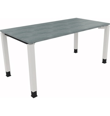 Schreibtisch All in One, manuell höhenverstellbar, 68-82cm (H), 160x80cm (BxT), rechteckig, beton hell / weiß