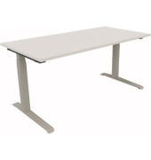 Sitz-Steh-Schreibtisch All in One, elektrisch höhenverstellbar, 64,5-127,5cm (H), 160x80cm (BxT), rechteckig, weiß / silberalumi