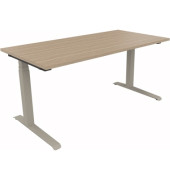 Sitz-Steh-Schreibtisch All in One, elektrisch höhenverstellbar, 64,5-127,5cm (H), 160x80cm (BxT), rechteckig, eiche natur / silb