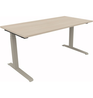 Sitz-Steh-Schreibtisch All in One, elektrisch höhenverstellbar, 64,5-127,5cm (H), 160x80cm (BxT), rechteckig, akazie hell / silb Sitz-Steh-Schreibtisch All in One, elektrisch höhenverstellbar, 64,5-127,5cm (H), 160x80cm (BxT), rechteckig, akazie hell / silb